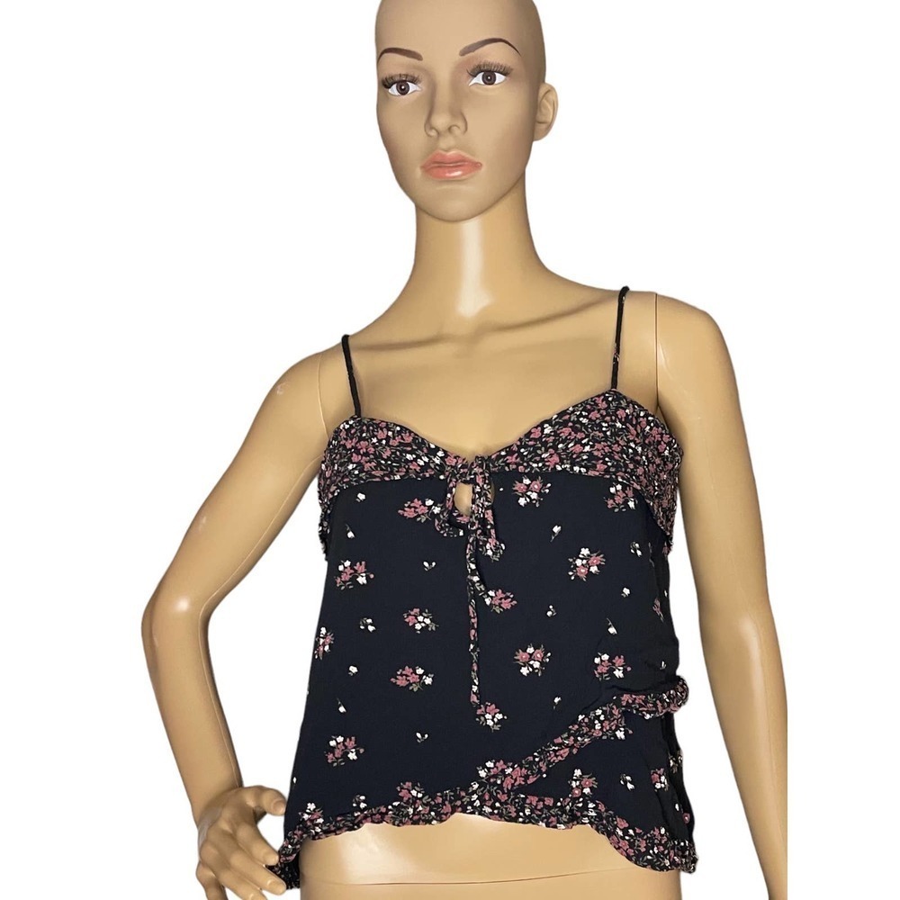 American Eagle Outfitters AEO‎ Women's Black Floral Cropped Tank Casual Top XS
